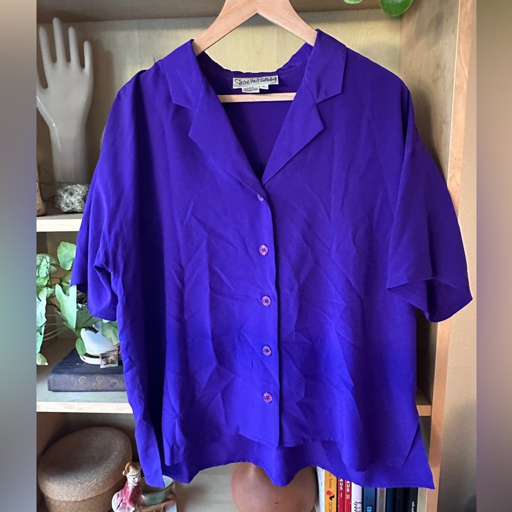 Vintage Electric Violet Diane Von Furstenberg 100% Silk Button Up Shirt